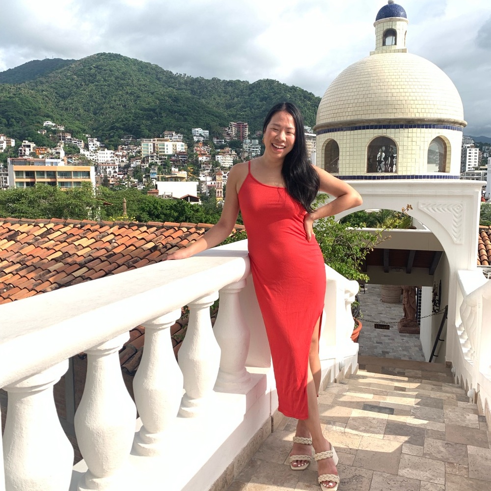 Lulu's Red One-Shoulder Ribbed Midi Dress - Picture 3 of 3